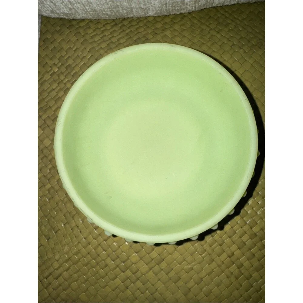 Vintage Fenton Glass Hobnail Bowl Satin Green Yellow Dish Stamped 5.5”